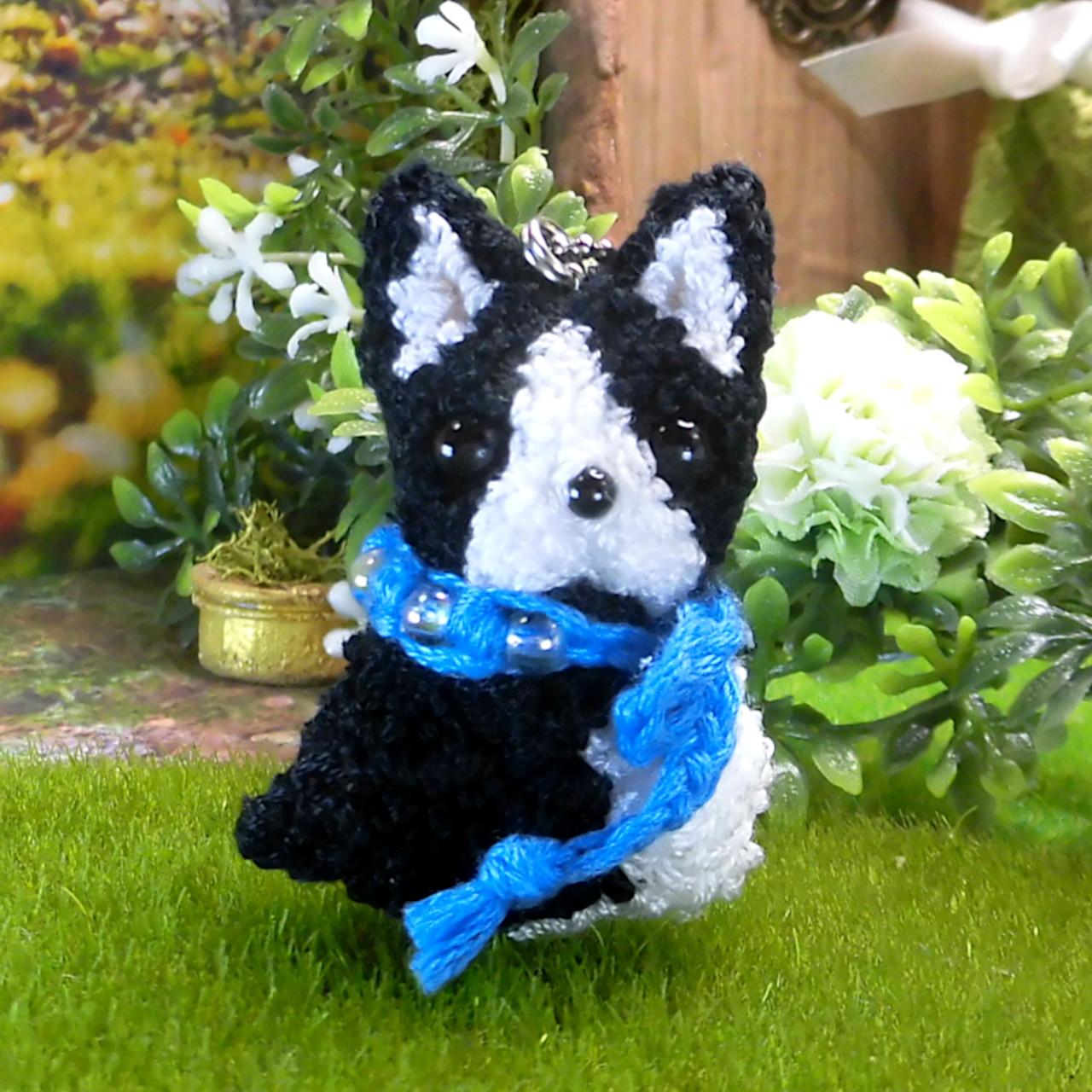ふわもこ刺繍のボストンテリア マスコット NO.011枚目の画像